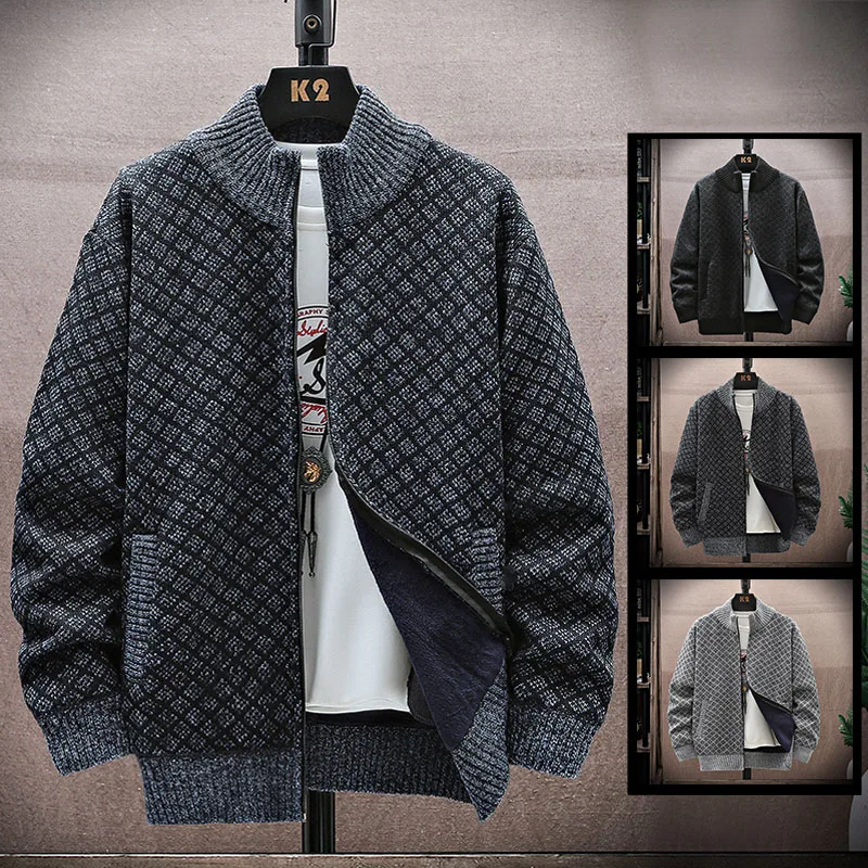 

Men'S Autumn Winter New Versatile Large Size Casual Sweater Jacket Men'S Fashion Trend Loose Long-Sleeved Velvet Cardigan M-3XL
