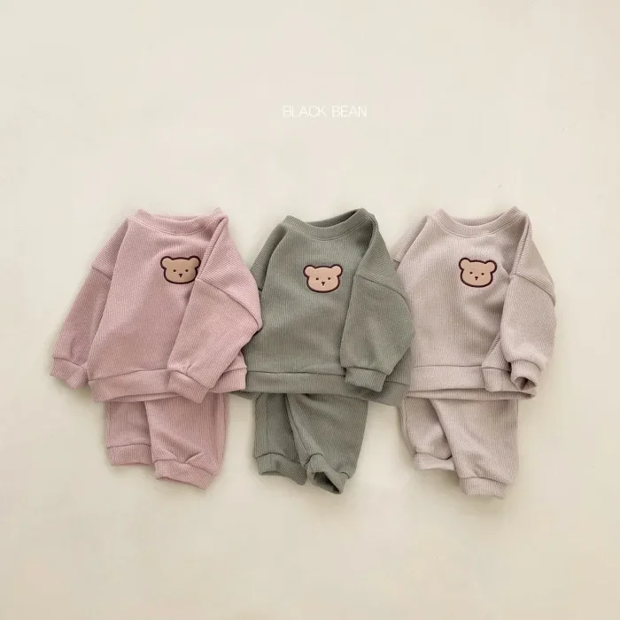 

Autumn Korean Children's Wear Embroidered Bear Sweatshirt Boys Girls Infant Toddler Leisure 2pcs Set with Sweatshirt and Pants