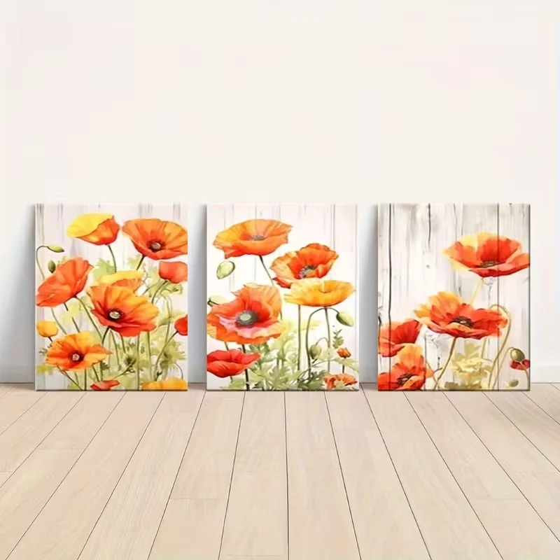 2D flat 3pcs Flower theme canvas wall art paintings for indoors perfect gift for Valentine's Day, President's Day, Mardi Gras