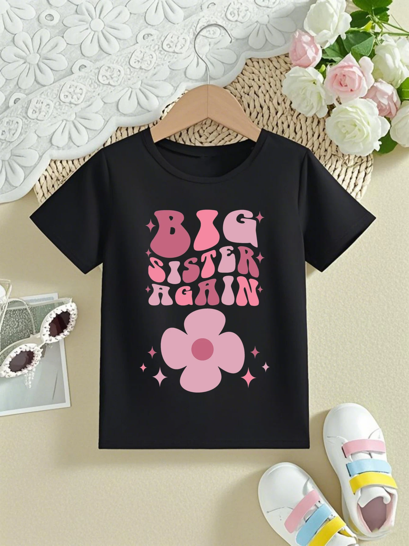 

Big Sister Again Flowers Stars Printed T Shirt Girls The Best Gift For Girls Kawaii Kids Clothes Summer T-Shirt Toddler Shirt