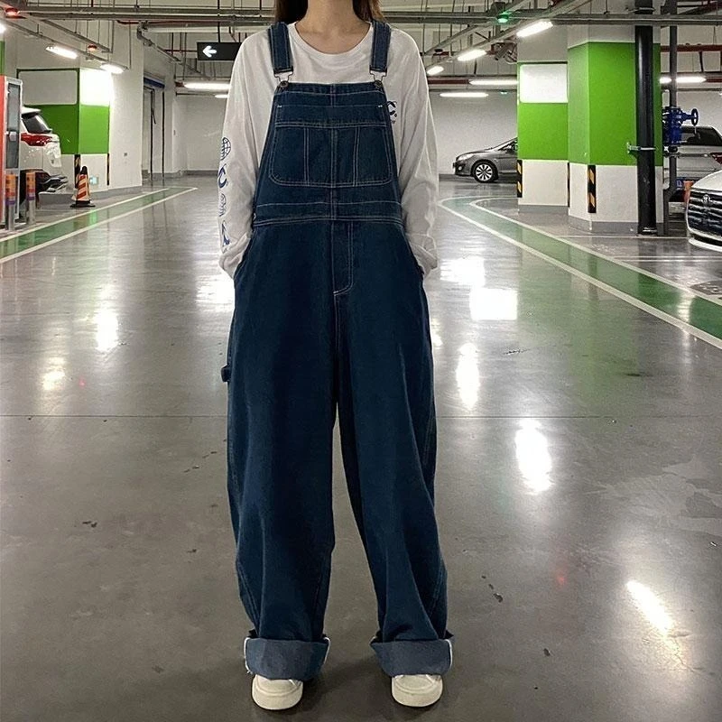 

Women’s Denim Overalls Korean Style Loose Fit Jumpsuit High Waist Slimming Wide Leg Summer Thin Casual Long Pants for Girls