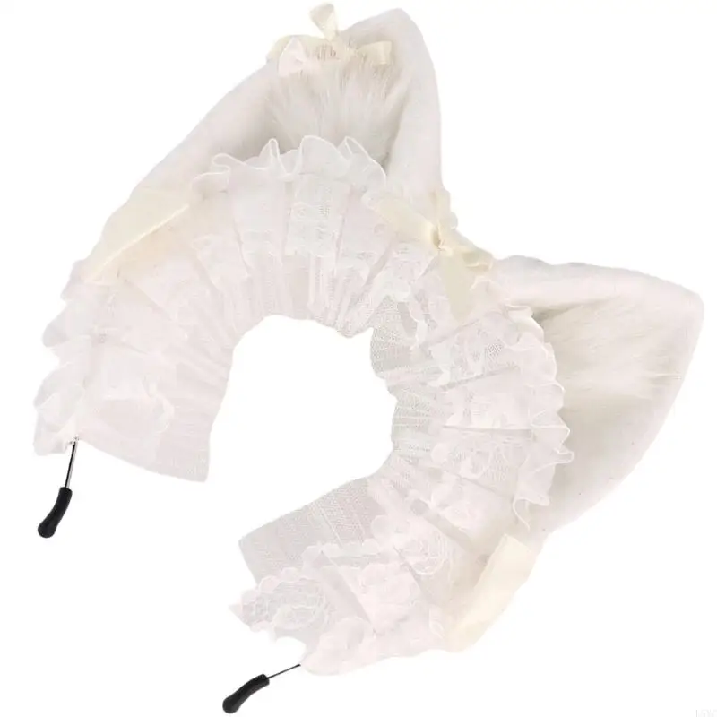 

L5YC Elegant Anime Bows Headpiece With Plush Animal Ears Headbands Costume Accessory For Cosplays Birthday Party Themes