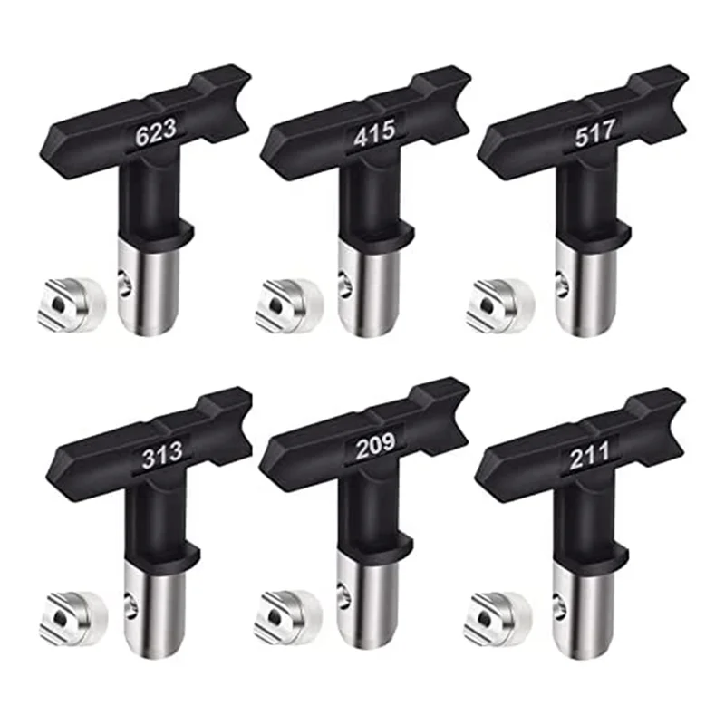 

6Pcs Sprayer Tips with Seals, Air-Less Spray Tip Black, Air-Less Paint Sprayer Tips Replacement Parts for Most Spraying