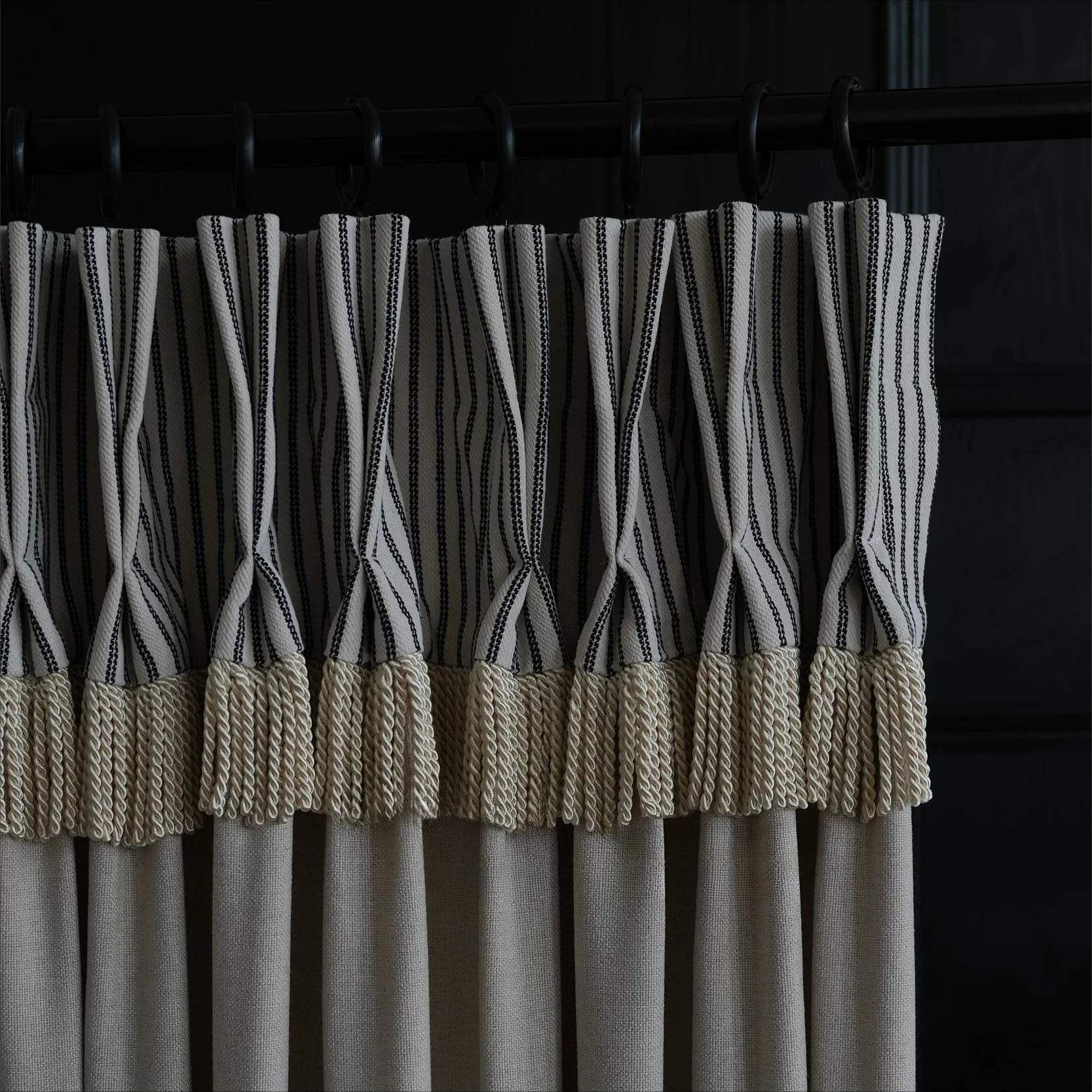 Grey Blue Stripe Jacquard Stitching Thickened Tassel Chenille Curtains for Living Room Bedroom French Window Partition Curtain