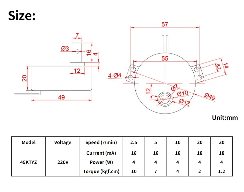 49KTYZ Permanent Magnet Synchronous AC Motor 220V Non-directional 4W 50/60Hz TYC50 Low-speed Electric Fan Head TYC49 CCW/CW