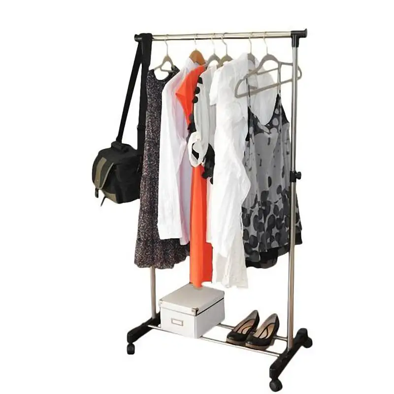 Dual-bar Vertical Horizontal Stretching Stand Clothes Rack With Shoe Shelf Standing Drying Coat Racks Clothes Storage Hangers