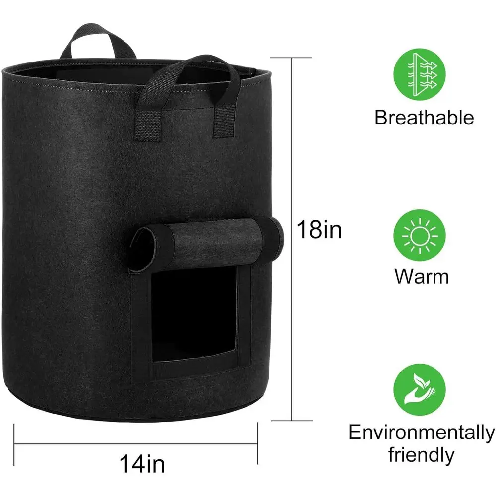 4-Pack 10 Gallon Potato Grow Bags with Lap Window, Heavy Duty Aeration Fabric Pots with Handles for Garden and Planting (Black)