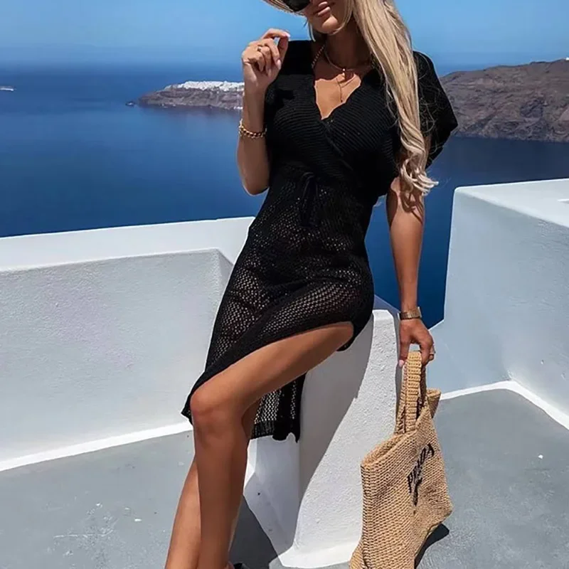 Sexy Women Solid Tank Top Split Skirt Home Wear Sets Summer Hollow Out Loose Pullover Short Top Fashion Pyjamas Set Dropshipping