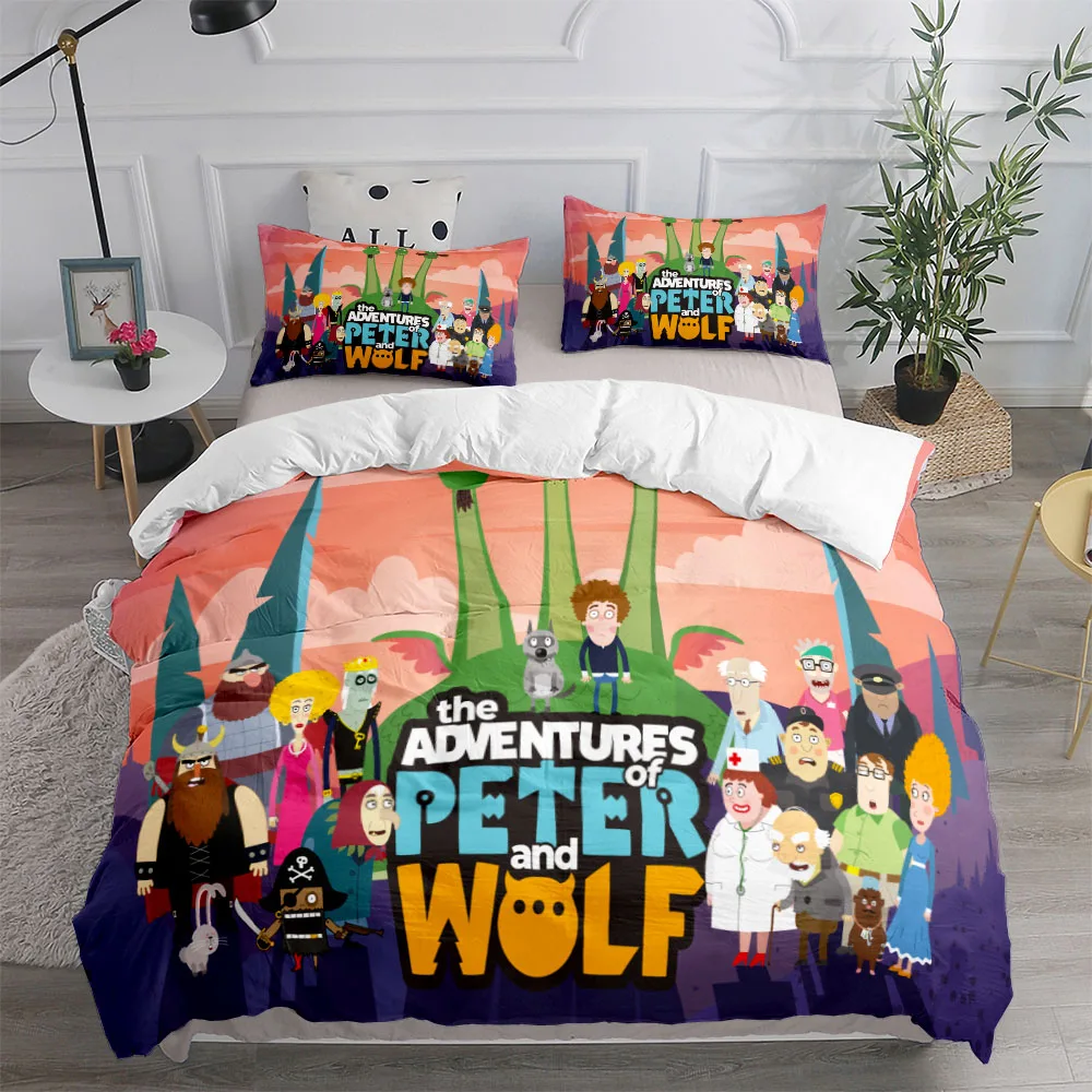 Peter Wolf Adventures Children Duvet Cover Set King Queen Double Twin Single Bed Linen Set