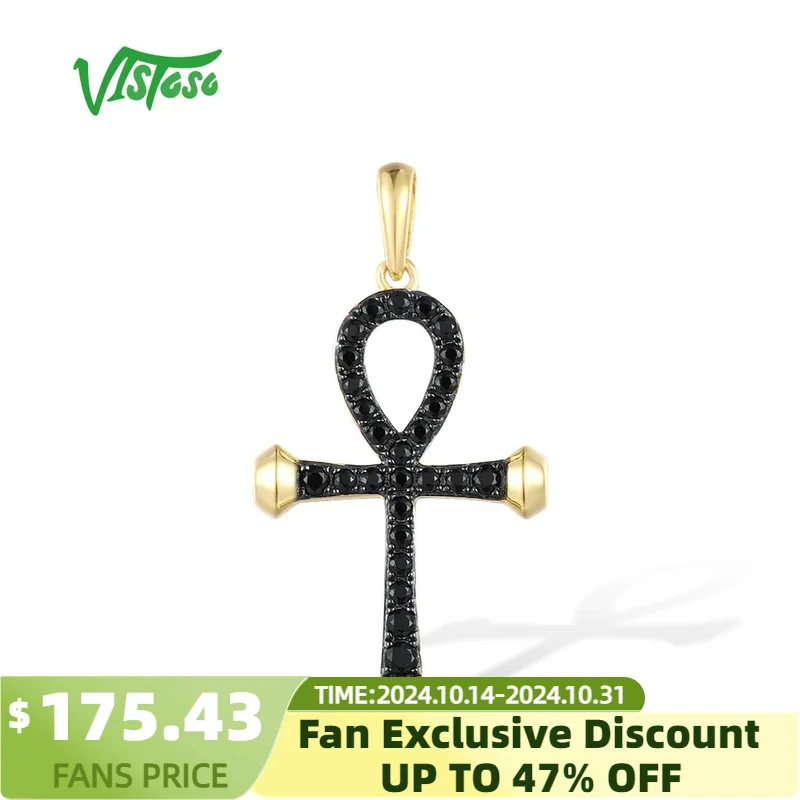 

VISTOSO Pure 14K 585 Yellow Gold Pendant For Women Sparkling Black Diamond Cross Pendant Classic Trendy Gifts Party Fine Jewelry