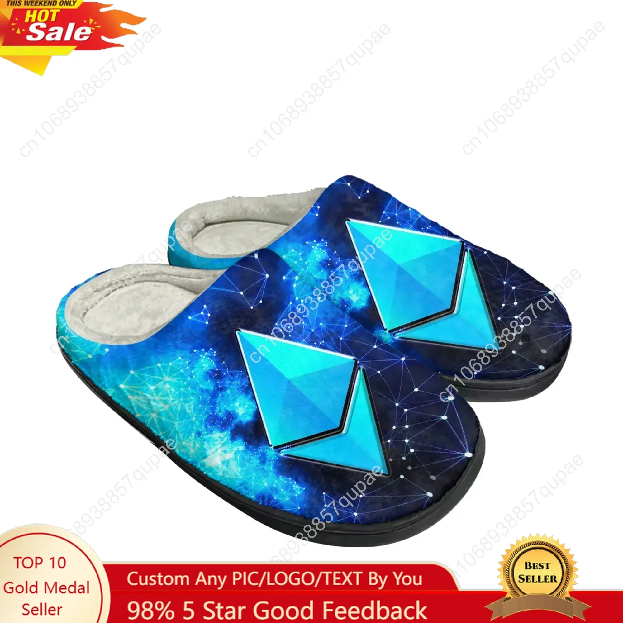 Ethereum Cryptocurrency ETH Coin Home Cotton Custom Slippers Mens Womens Sandals Plush Casual Keep Warm Shoes Thermal Slipper