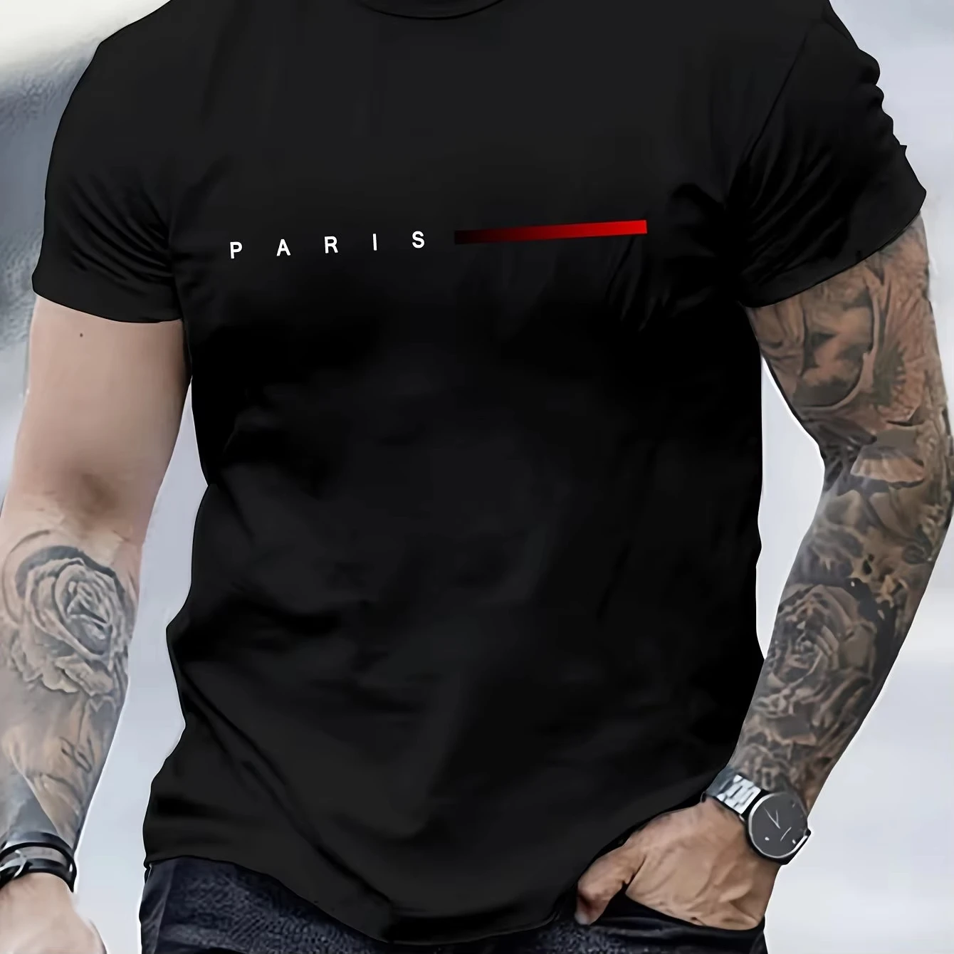Men's 100% Cotton Summer Loose PARIS Creative Letter Print Casual Slim Fit Round Neck Short Sleeved T-shirt Top S-5XL