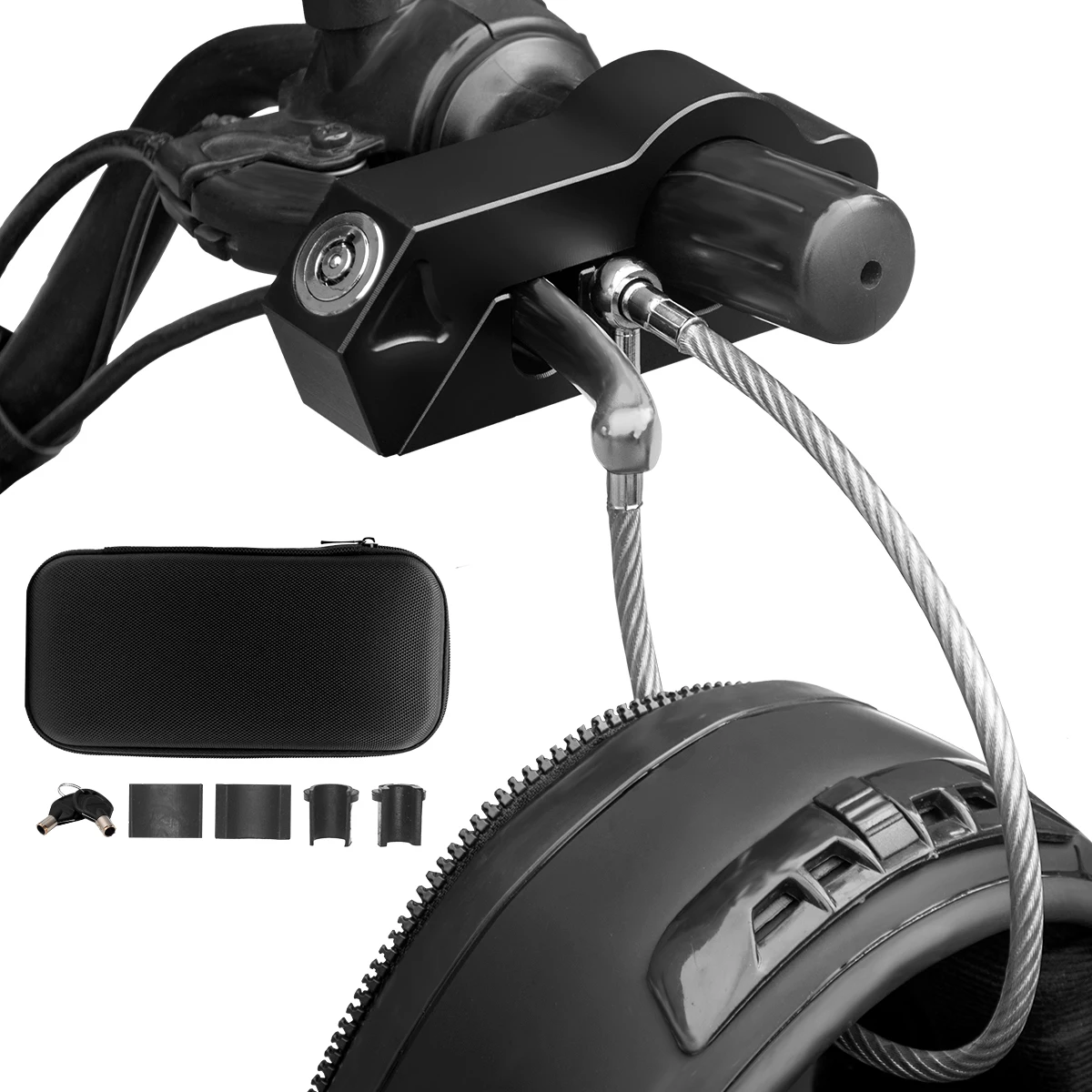 Motorcycle Helmet & Handlebar Lock Combo - Anti Theft Brake Lock for 1.3-1.5 Inch Diameter Handlebars - All Tricycle Bike ATV