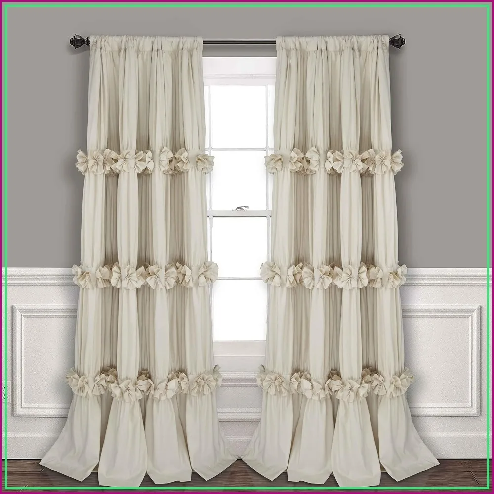 Boho Blackout Curtains 54x84 Ruched Butterfly Flowers Design Thermal Insulated 2 Panels - Modern Window Treatment for Home Decor