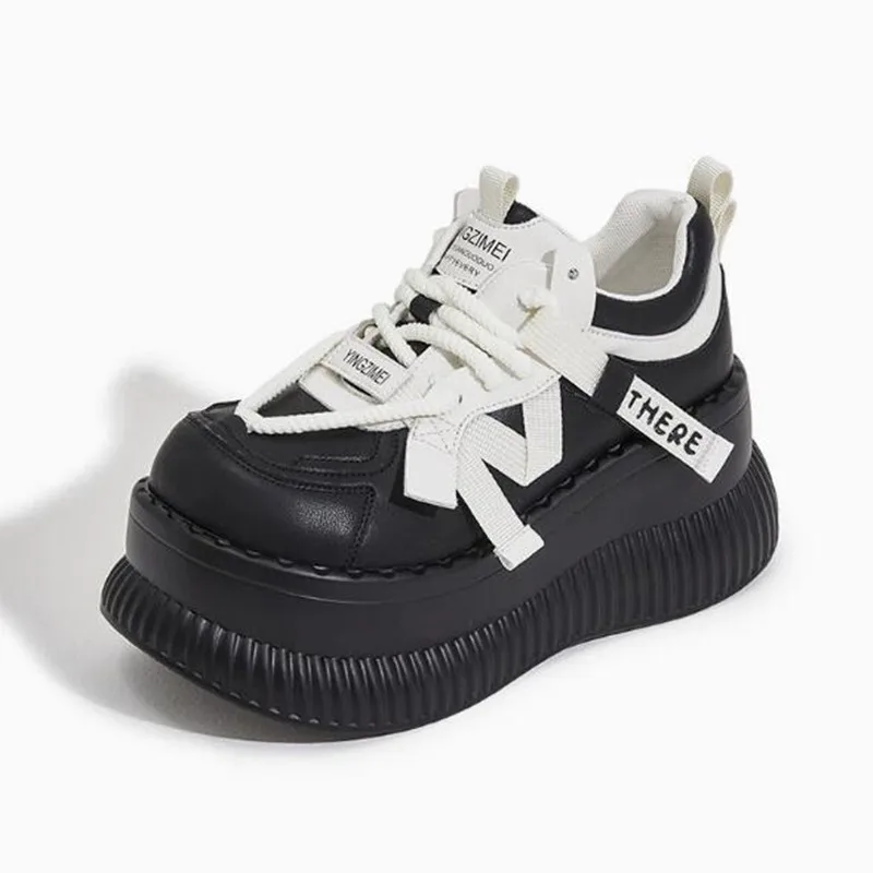 

8cm New Microfiber Leather Women High Brand Vulcanized Shoes Platform Wedge Chunky Fashion Casual Summer Boarding Skate Sneakers