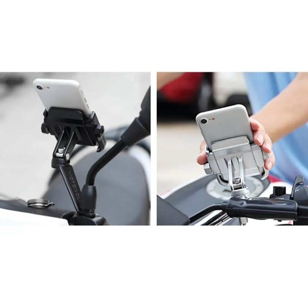 Rearview Mirror Motorcycle Phone Holder Aluminum Alloy Durable Handlebar Mount for 4.7 to 6.6 Inch Cellphone and GPS