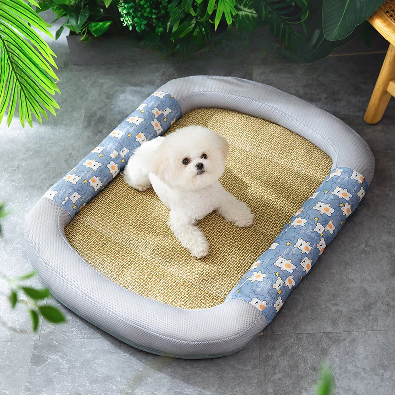 Summer Dog Cartoon Oval Cooler Nest Teddy Kennel Cat Kennel Small Dogs Dog Mat Pet Kennel Dog Bed Breathable Not Stuffy Sofa Bed