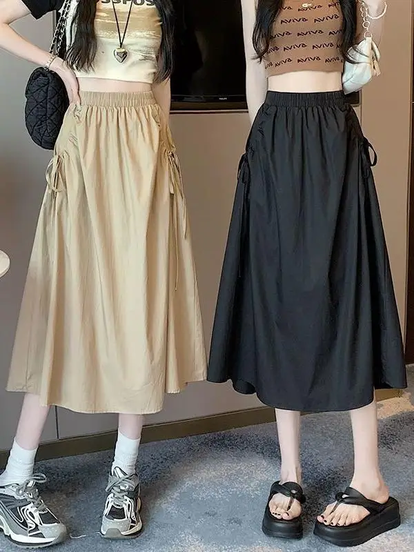 

High Waist A-Line Skirt with Dstring Workwear Sle Women's Spring Autumn New Small Size Umbrella Skirt