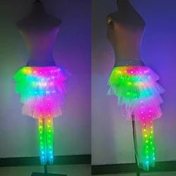 Women LED Ballet Skirt Dance Clothes Ballet Fashion Sexy Black Swan Mesh LED Costume Dance Skirt