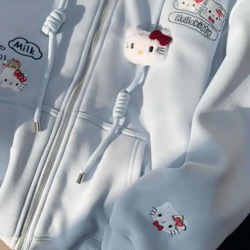 

Куртка Sanrio Hello Kitty: новый креативный мультяшный кардиган, модный, милый, хит продаж, худи в стиле Ins, свободный крой, удобный, для девочек, нежный