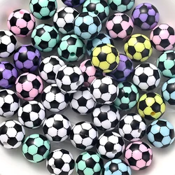 10Pcs/pack Soccer Printed Acrylic Beads Multi-Color Round Loose Beads for Diy Bracelet Cell Phone Chain Keychain Accessories