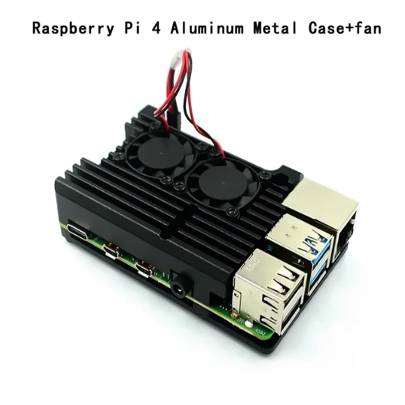 Raspberry Pi 4/3 Aluminum Case with Dual Cooling Fan Metal Shell Black Enclosure for RPI Raspberry Pi 4B/3B/3B+