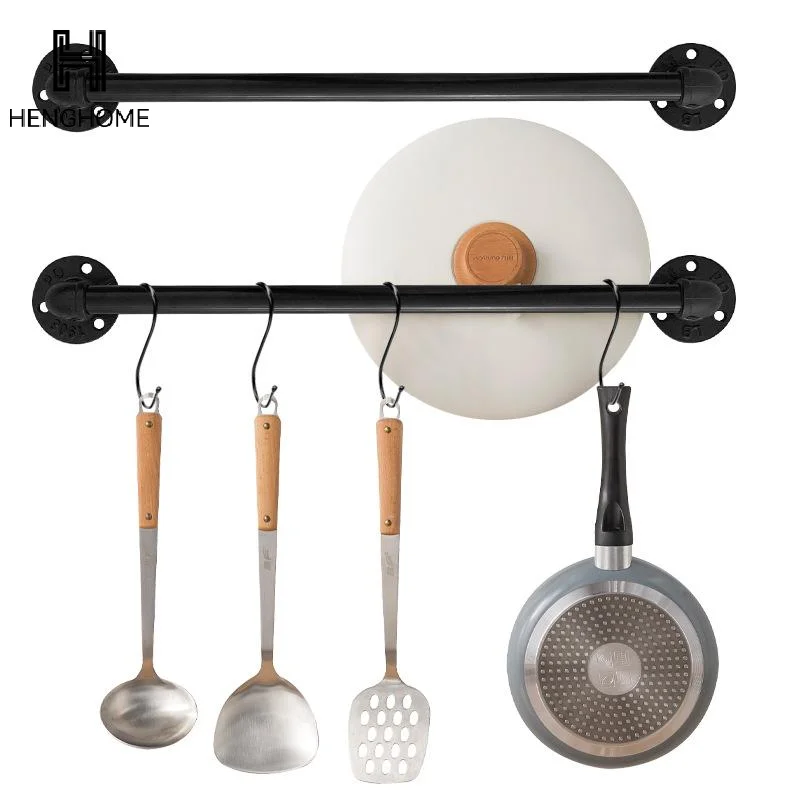 Wall Mounted Metal Coffee Cup Holder 6 Hooks Rustic Black For Kitchen Restaurant Coffee Bar