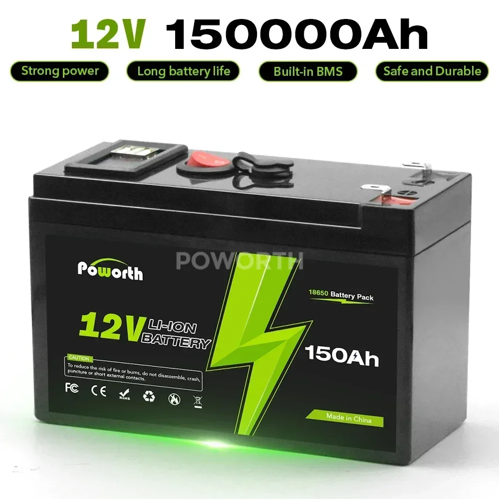 

12V 150Ah Lithium 18650 Deep Cycle Rechargeable Battery | 2500-7000 Life Cycles & 10-Year lifetime | Built-in BMS