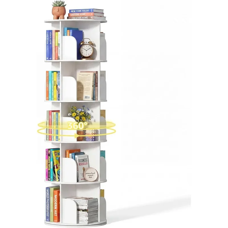 5 Tier Rotating Bookshelf Tower Spinning Bookshelf for Small Space