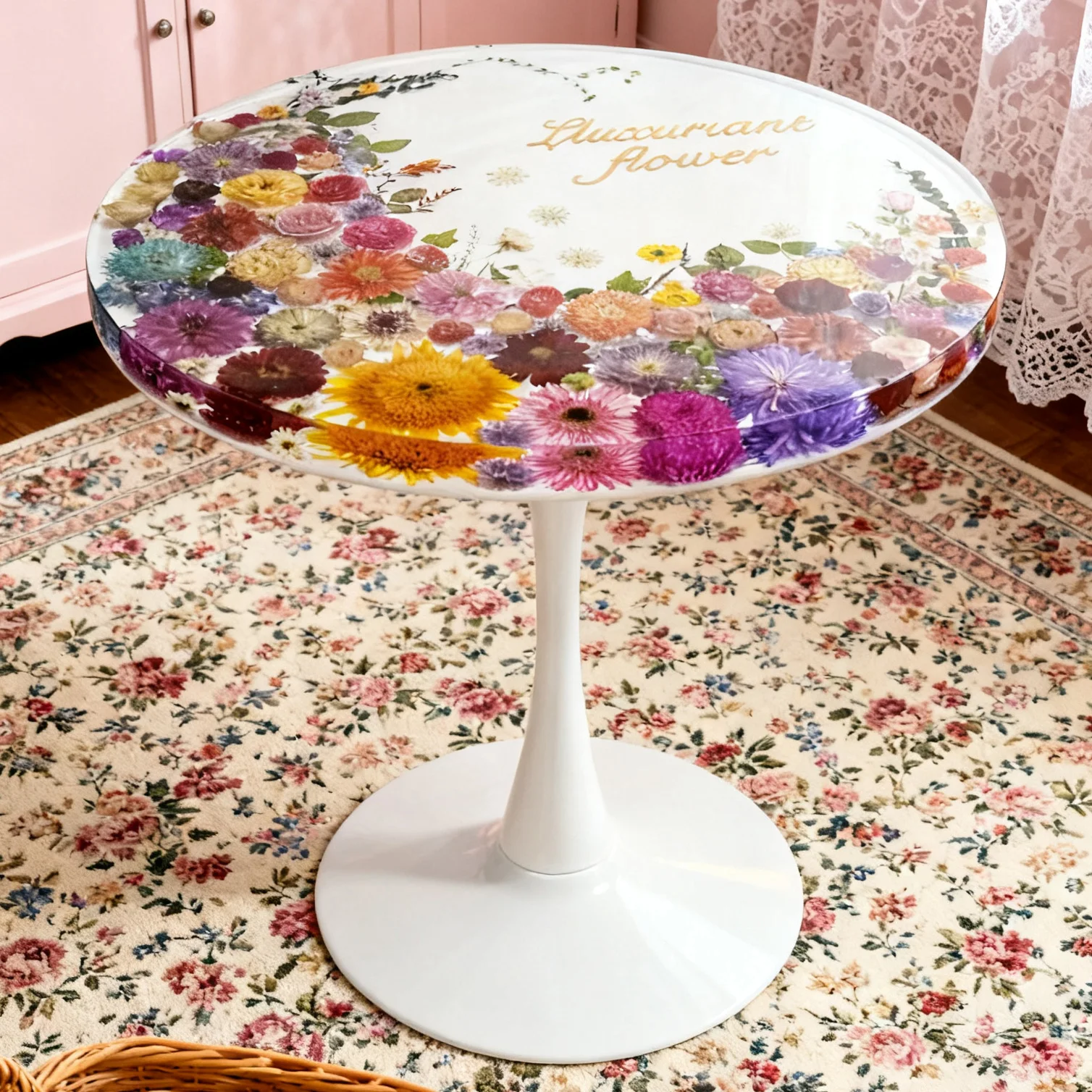 

Поделки из смолы, разноцветные сухоцветы, встроенные из смолы, круглый обеденный стол ручной работы, мебель для дома, журнальный столик из смолы с белым цветком