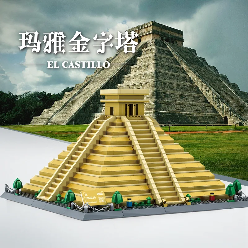 World Historical Cultural Heritage Architecture Block Mexico El Castillo Build Brick Mayan Pyramid Educational Toy Collection