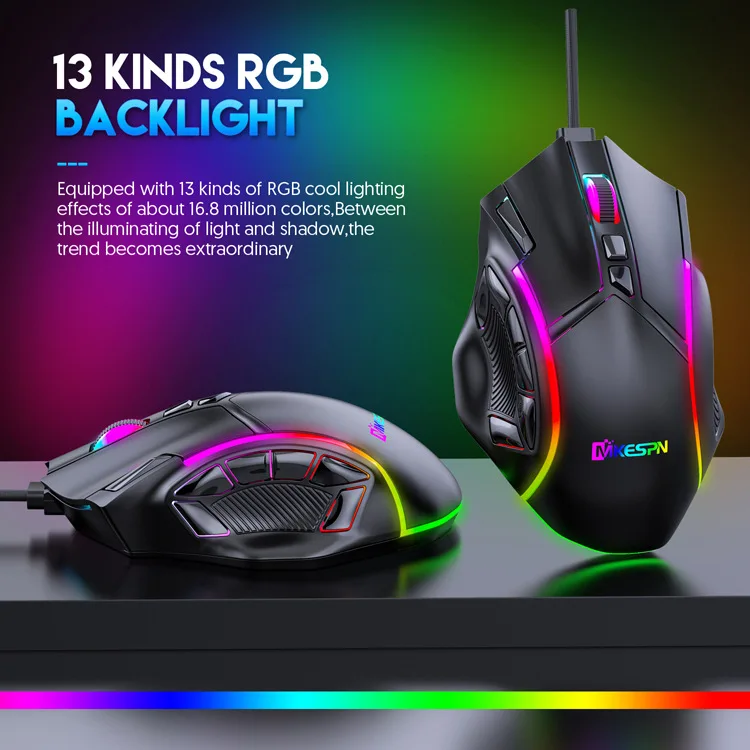 Wired Gaming Mouse 12Keys Programmable 12800DPI RGB Backlit Ergonomic Gamer Mouse Macro Programming Computer Mice for PC Laptop