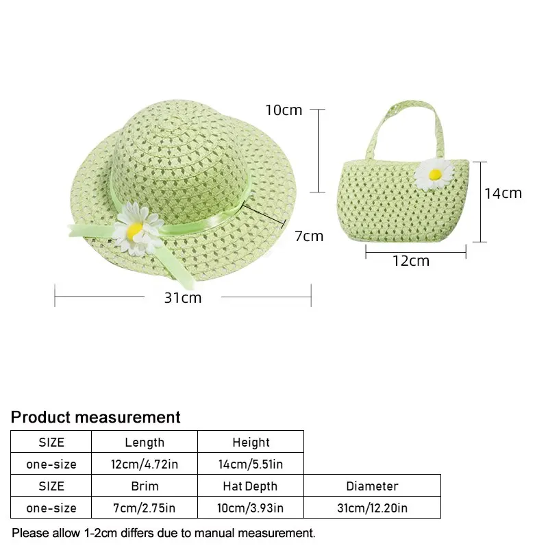 2-częściowy zestaw dla dziewczynek na podwieczorek Słomkowy kapelusz przeciwsłoneczny i torebka dla dzieci Urodziny dziecka Wielkanoc Impreza Kwiat