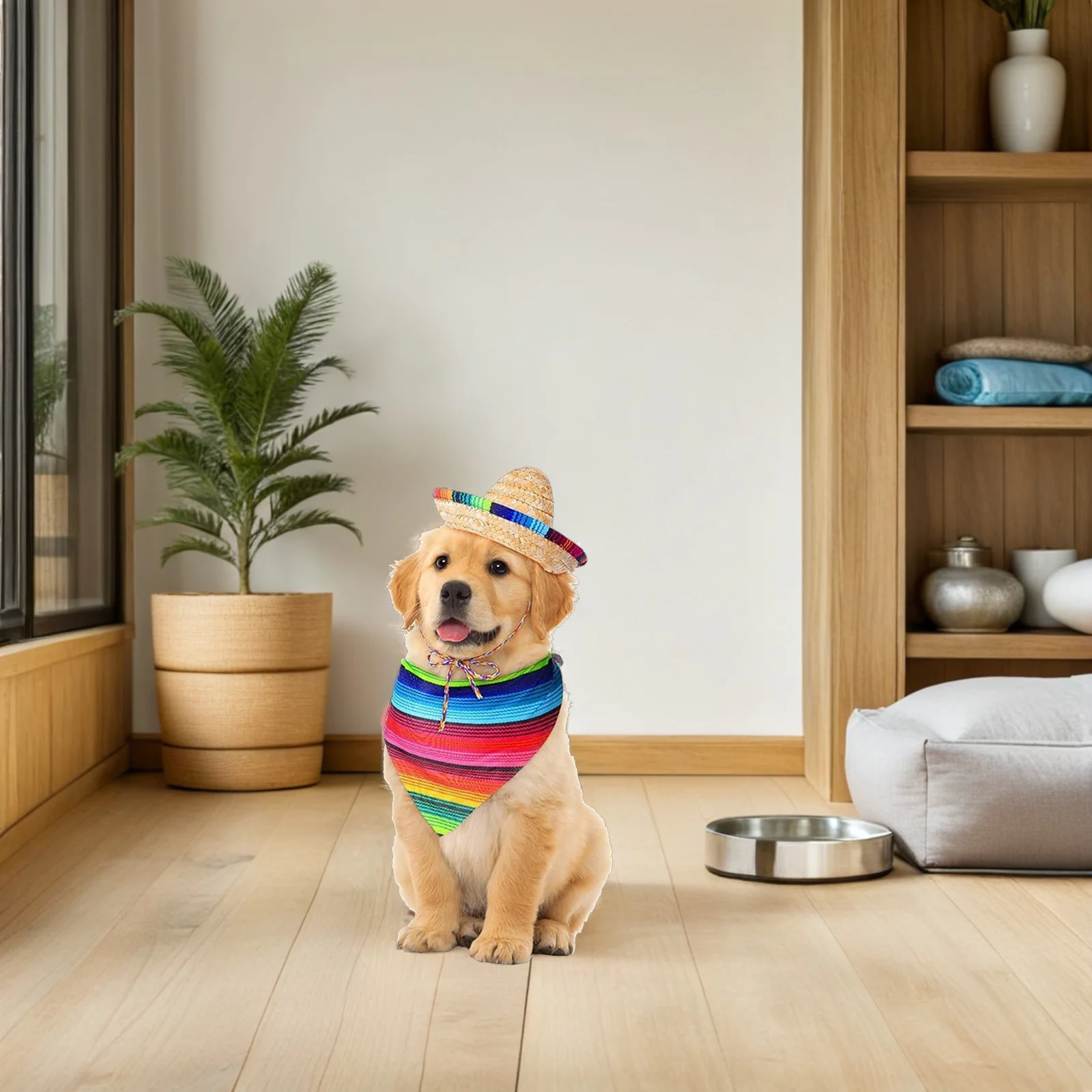 

Mexican Dog Bandana Set Puppy Straw Sombrero Hat Party Supplies Pet Costume Small Animal Fiesta Dog Sombrero Hats with Bandana