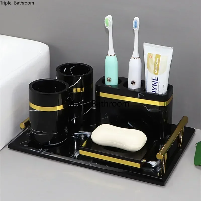 1pc Light Luxury Bathroom Toiletry Resin Household Soap Dish Toothbrush Holder Mouth Cup Liquid Soap Dispenser Washing Tools