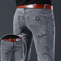 New style jeans, men's slim fit, Korean style comfortable straight leg elastic gray mid waist pants, men's casual denim pants