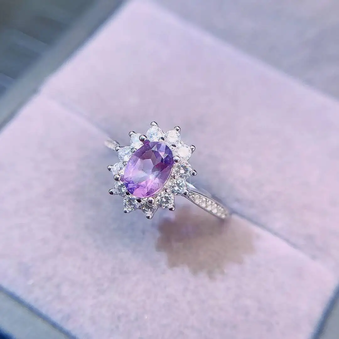 KJJEAXCMY New Jewelry Natural Women's Amethyst Ring 925 silver inlay Colorful and splendid Crystal pure fire flash explosion