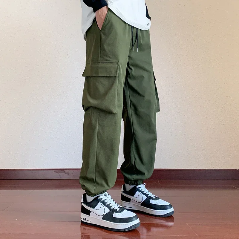 Jesienne spodnie męskie Khaki Cargo Parachute Pants Harajuku Streetwear Work Trousers Y2k Hip Hop Wide Leg Joggers Men Baggy Techwear Pants