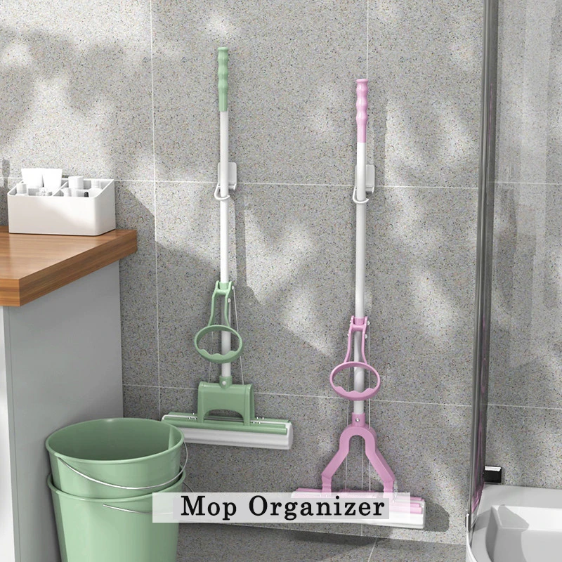 Mop Holder Wall Mount Broom Mop Hanger Punch-Free Self-Adhesive Umbrella Mop Clip Organizer Storage Rack Bathroom Accessories