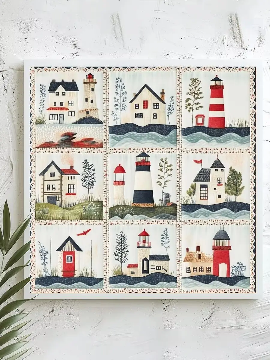1 Stück 40x40 cm/15,74 Zoll, 11Ct/14Ct Kreuzstich-Set, DIY Valentinstagsgeschenk, Stickerei-Set für Festlichkeiten, Leuchtturm-Quilt – Detail 1