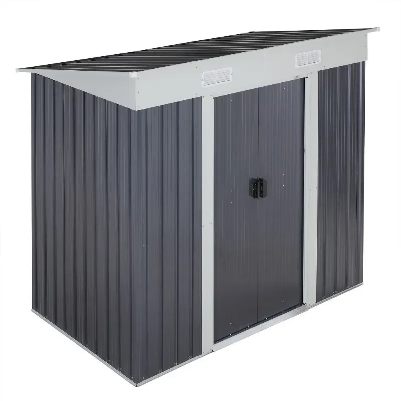 Galvanized Metal tool storage garden Shed including sliding doors with or without foundation of color green grey black