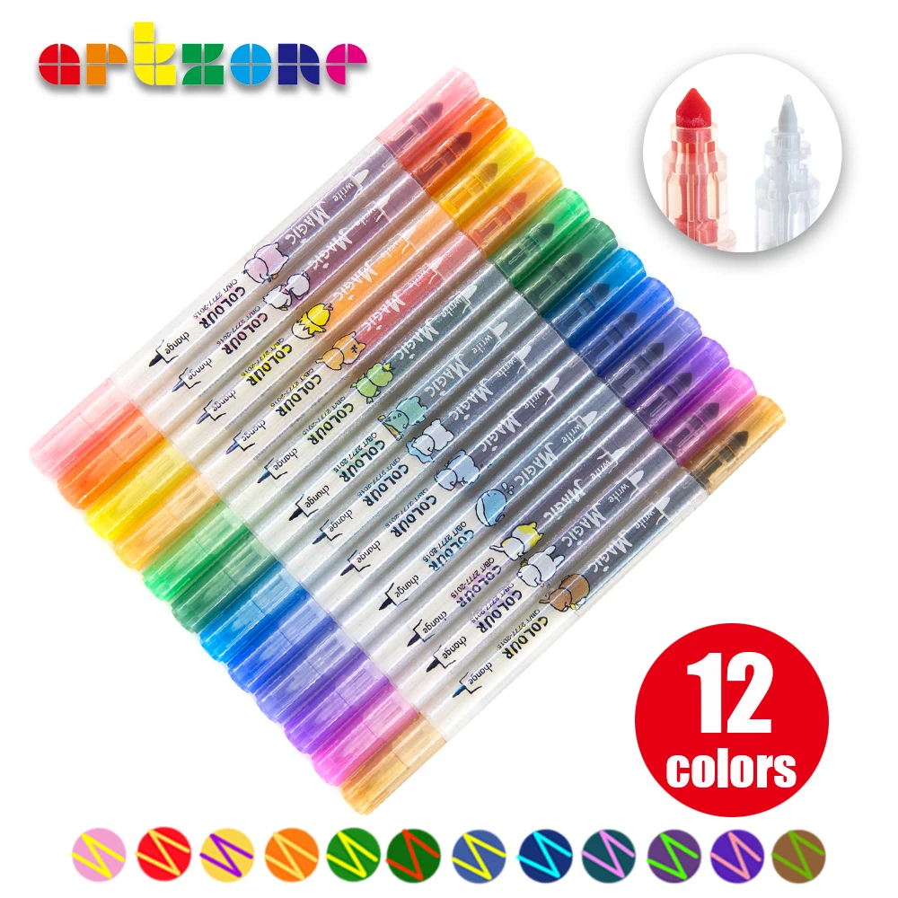 Ensemble de stylos surligneurs magiques pour étudiants, marqueurs interchangeables pour documents, journal intime, scrapbooking, carte de bricolage, pointes pour touristes, proxy, 12 pièces