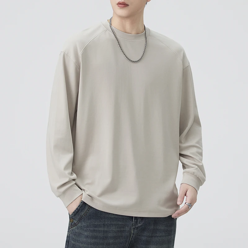

Мужская футболка с длинным рукавом из модала, с круглым вырезом, однотонная, для ношения под одеждой, базовая, весна-осень, новинка, повседневная