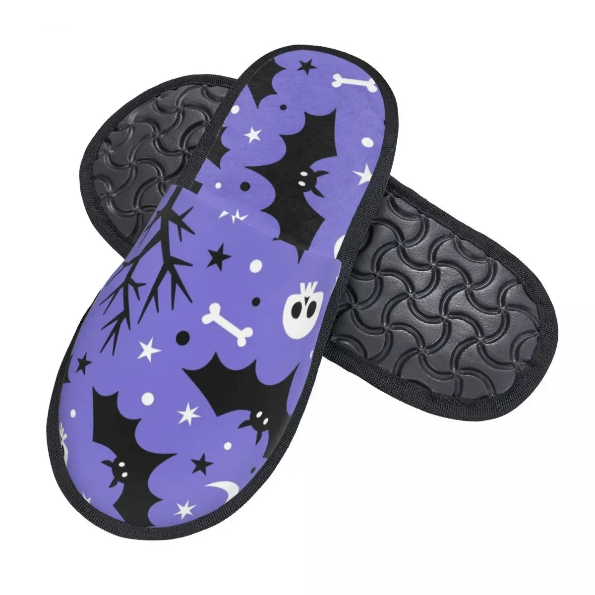 Men Women Plush Indoor Slippers Bats Moons Skulls And Trees Warm Soft Shoes Home Footwear Autumn Winter 2023