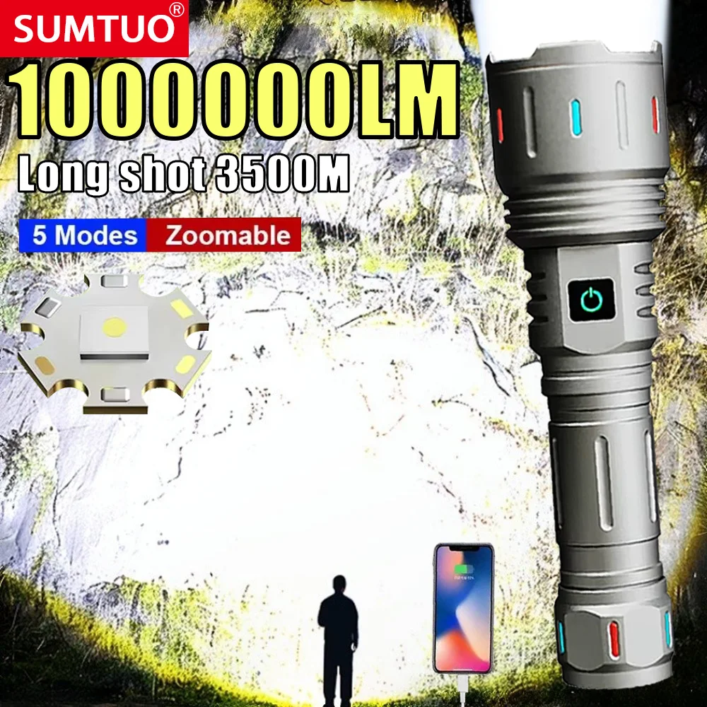 

1000000LM Most Powerful Flashlight High Power Led Flashlights Rechargeable Tactical Torch Long Range 3500M Lamp Camping Lantern