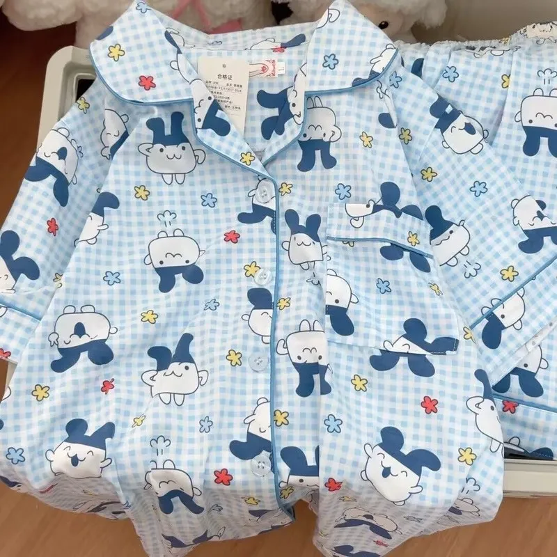 Tamagotchi Mameiji Women Summer Pure Cotton Short Sleeve Shorts Pajama Set Japanese Anime Game Cartoon Peripheral Sleepwear view 4