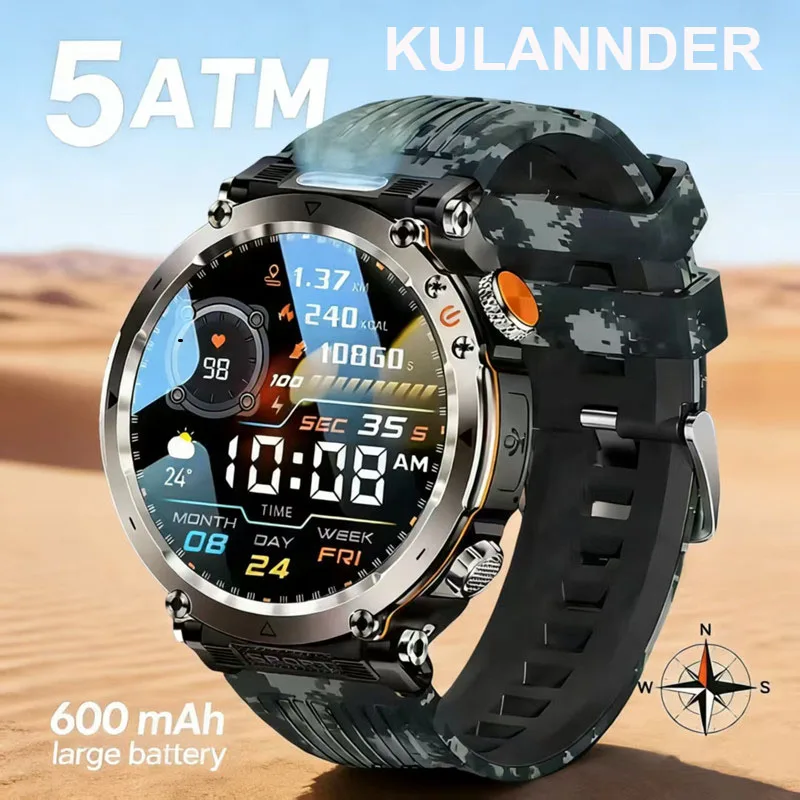 

2026 Waterproof Smart Watch Men 600mAh Outdoor SmartWatch GPS Compass Heart rate LED Flashlight Bluetooth Call Sports Smartwatch