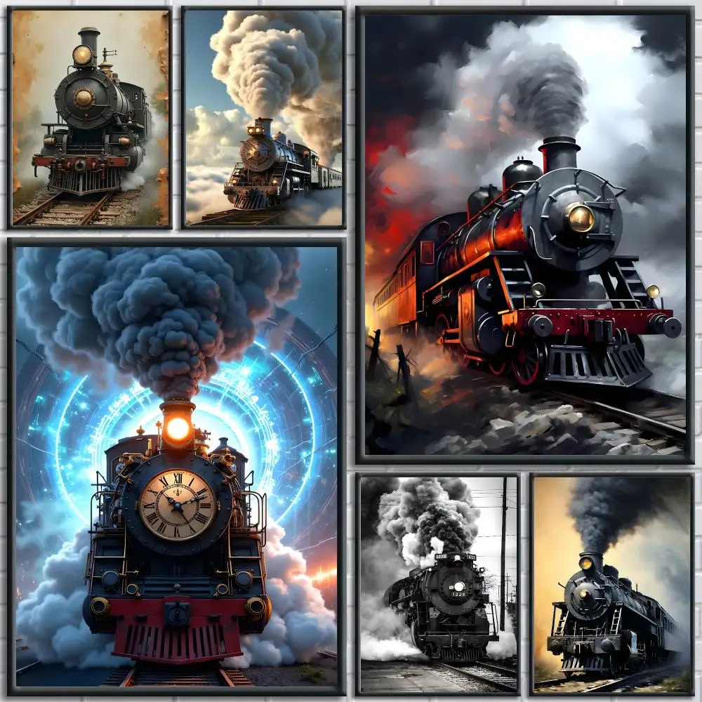 Retro Classic Train Art Poster Painting Prints Wall Art Picture Film Room Home Bar Cafe Decor Home  Mural