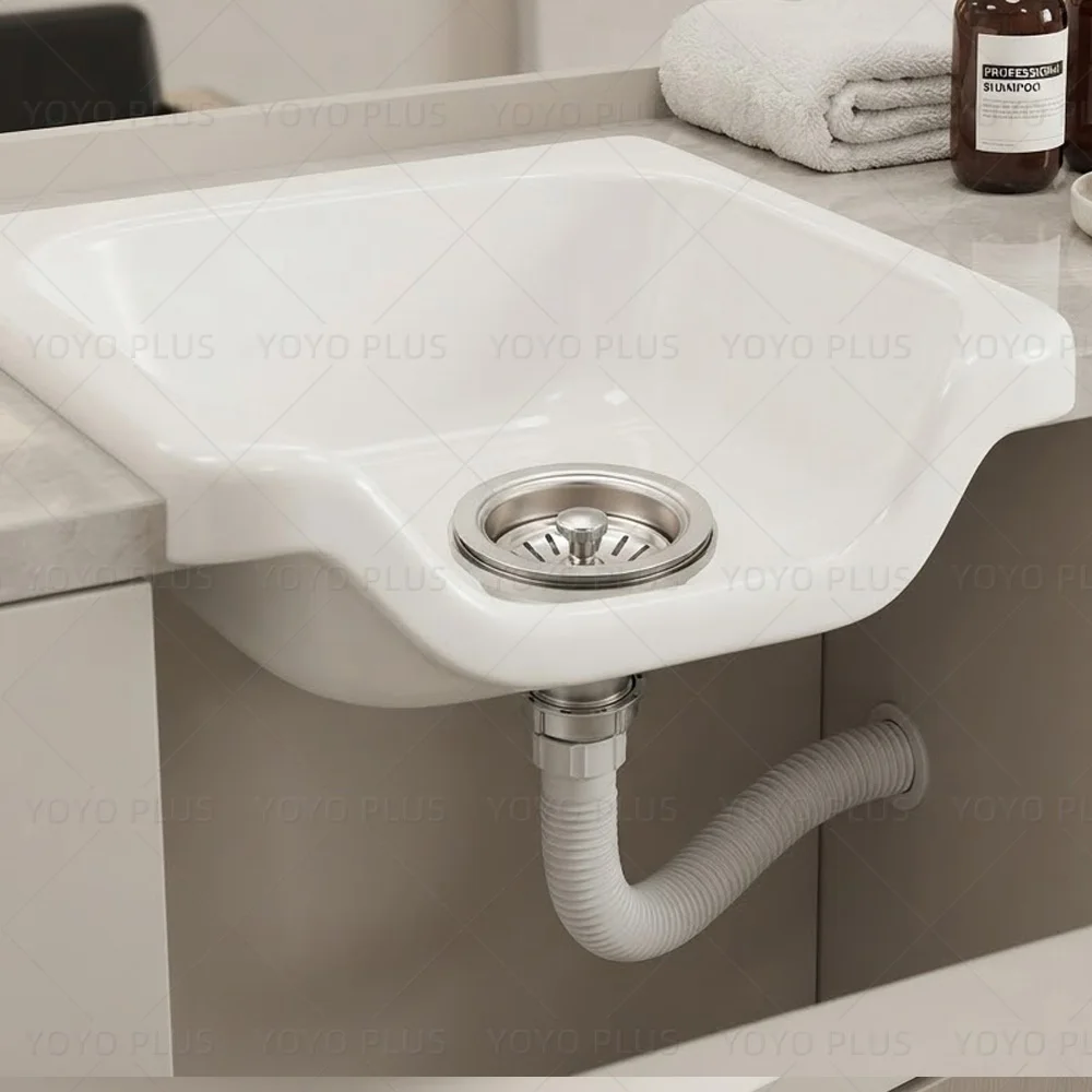Shampoo Bowl Plastic Sink Drain Unit Anti‑Clog Filter Basket Thick Sealing Gasket Easy Install Shampoo Basin Drain Fitting