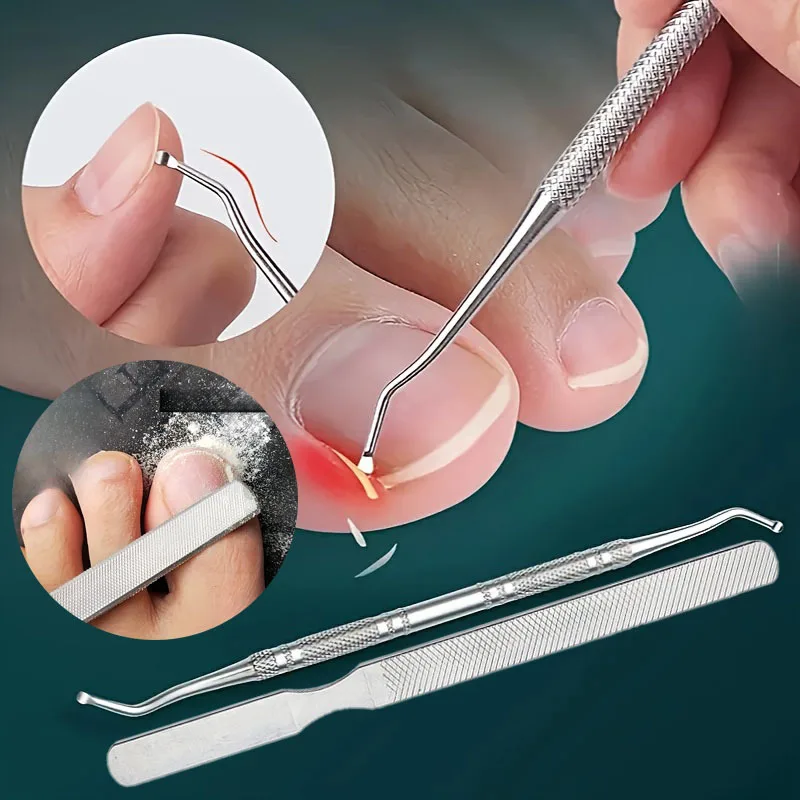 قطعتان من مبرد الأظافر، رافع أظافر القدم الغارزة من الفولاذ المقاوم للصدأ، تشكيل وتلميع، مجموعة إزالة أظافر القدم المتزايدة للداخل، ندبة إصلاح القدم